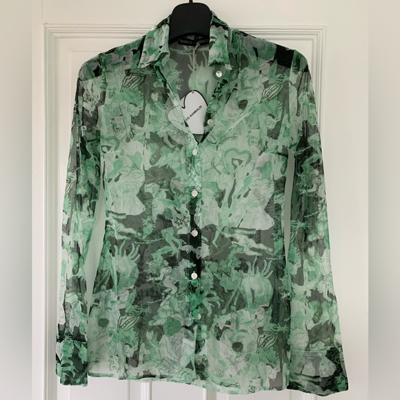 Marco Rambaldi Black & Green Second Skin Shirt in Green Collage top and pants - Picture 11 of 11